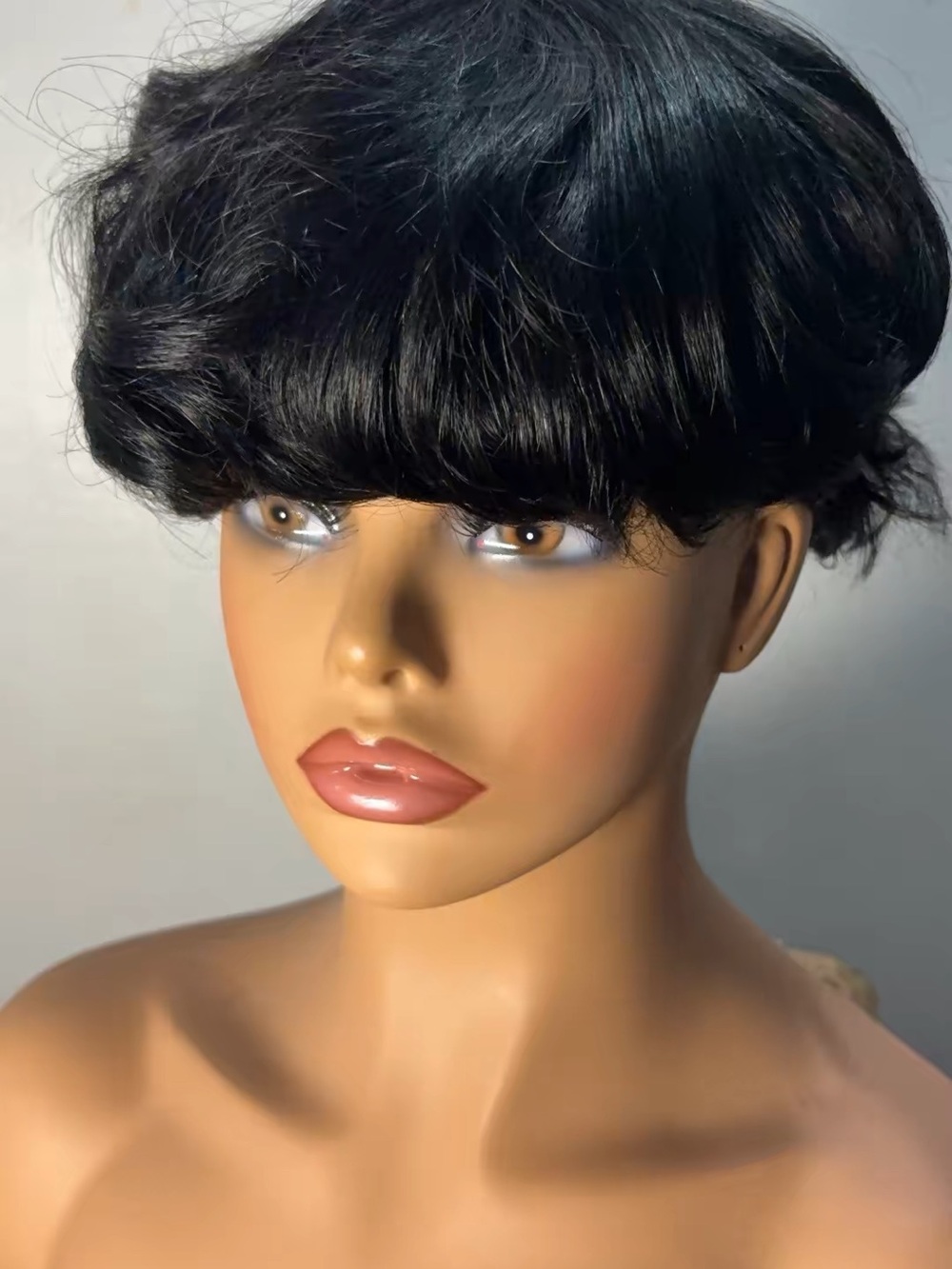 Short Black Women’s Wig with Full Bangs